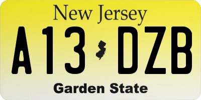 NJ license plate A13DZB