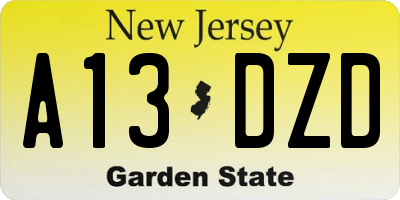 NJ license plate A13DZD