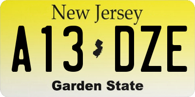 NJ license plate A13DZE