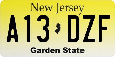 NJ license plate A13DZF