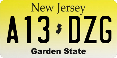 NJ license plate A13DZG