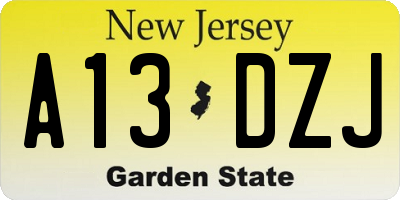 NJ license plate A13DZJ