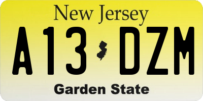 NJ license plate A13DZM
