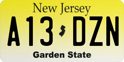 NJ license plate A13DZN