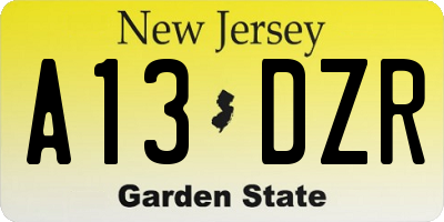 NJ license plate A13DZR