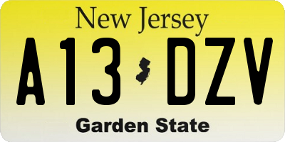 NJ license plate A13DZV