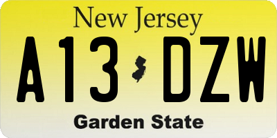 NJ license plate A13DZW