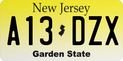 NJ license plate A13DZX