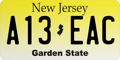 NJ license plate A13EAC