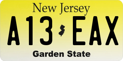 NJ license plate A13EAX