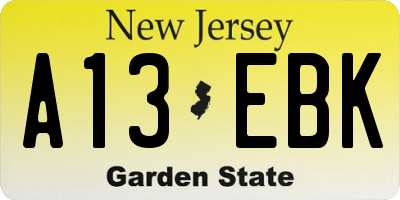 NJ license plate A13EBK