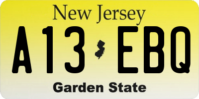 NJ license plate A13EBQ