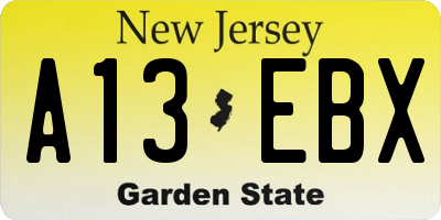 NJ license plate A13EBX