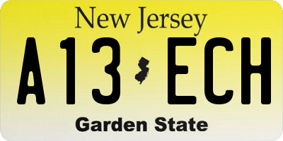 NJ license plate A13ECH