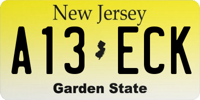 NJ license plate A13ECK