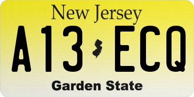 NJ license plate A13ECQ
