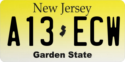 NJ license plate A13ECW