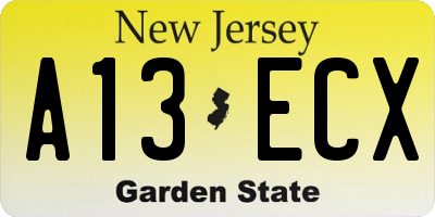 NJ license plate A13ECX