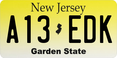 NJ license plate A13EDK