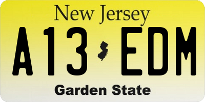 NJ license plate A13EDM
