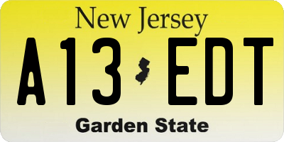 NJ license plate A13EDT