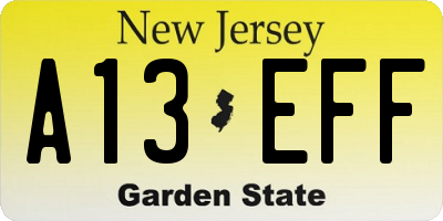 NJ license plate A13EFF