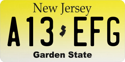 NJ license plate A13EFG