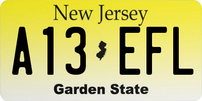 NJ license plate A13EFL