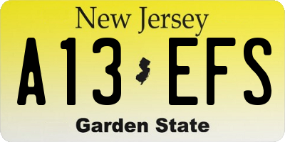 NJ license plate A13EFS