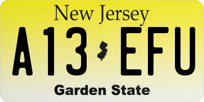 NJ license plate A13EFU