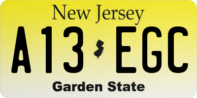 NJ license plate A13EGC
