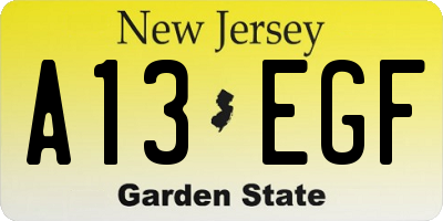 NJ license plate A13EGF