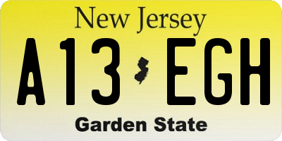 NJ license plate A13EGH