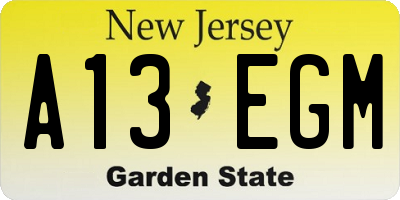NJ license plate A13EGM