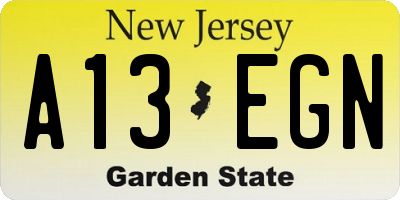 NJ license plate A13EGN