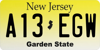NJ license plate A13EGW