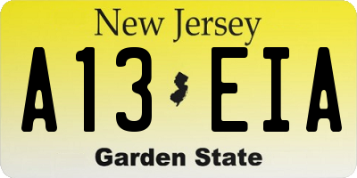 NJ license plate A13EIA