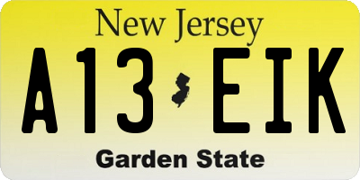 NJ license plate A13EIK