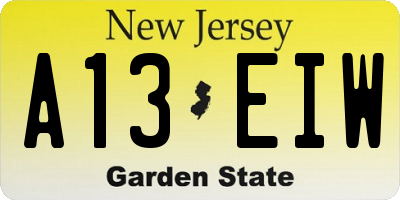 NJ license plate A13EIW