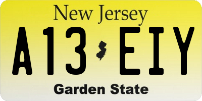 NJ license plate A13EIY
