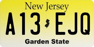 NJ license plate A13EJQ