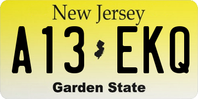 NJ license plate A13EKQ