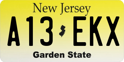 NJ license plate A13EKX