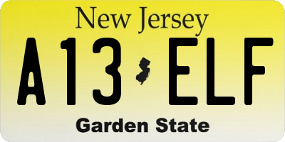 NJ license plate A13ELF