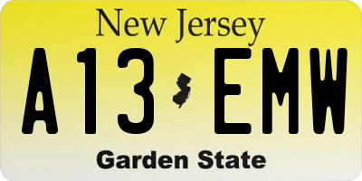 NJ license plate A13EMW