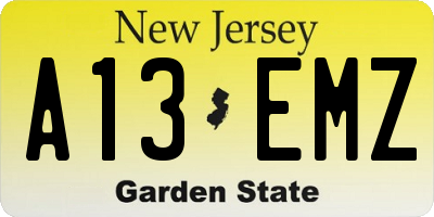 NJ license plate A13EMZ