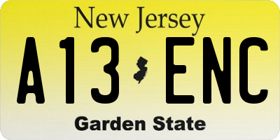 NJ license plate A13ENC