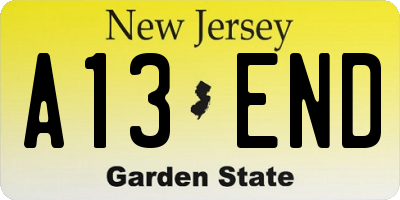 NJ license plate A13END