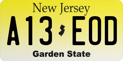 NJ license plate A13EOD