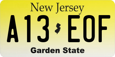 NJ license plate A13EOF